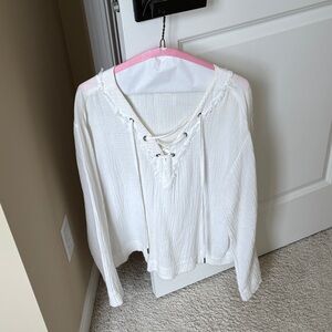Bella Dahl White Lace-Up Blouse